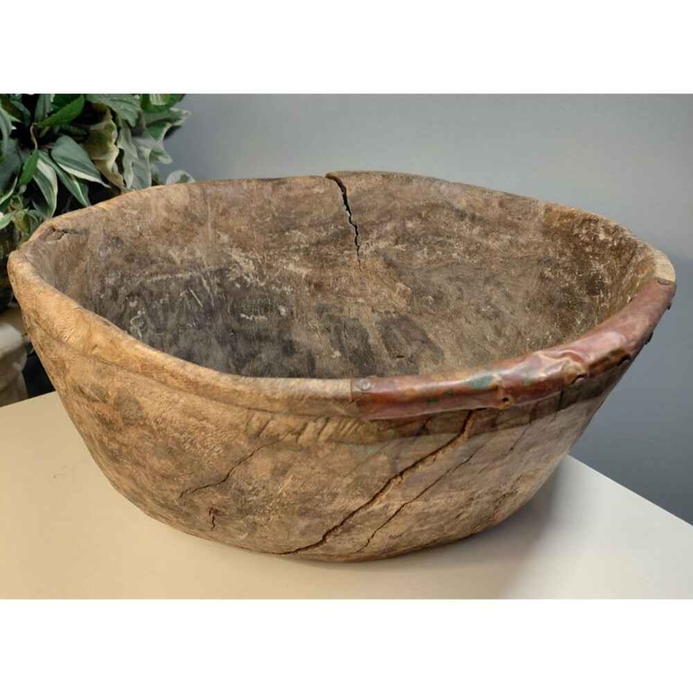 Early North American Ash Burl Bread Bowl W/Copper Repair ca. 1789–1840
